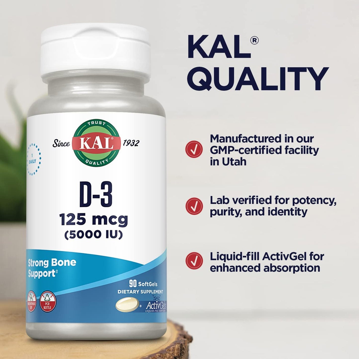 Vitamin D3 5000 IU Softgels - Active Form for Calcium Absorption, Bone Health, & Immune Support - 90 Servings, Soy-Free