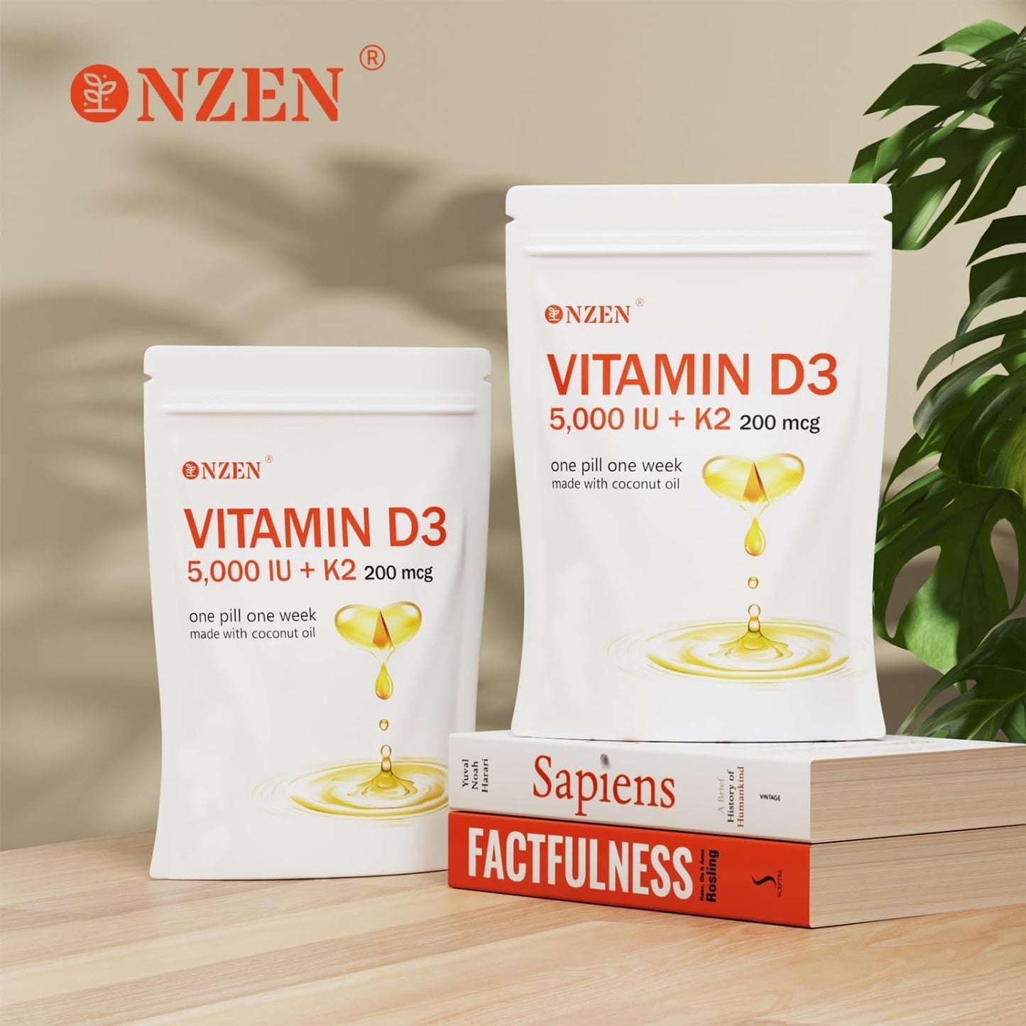 Vitamin D3 5000 IU with K2 (MK-7) Softgels - 240 Coconut Oil Capsules | Calcium & Heart Health Support