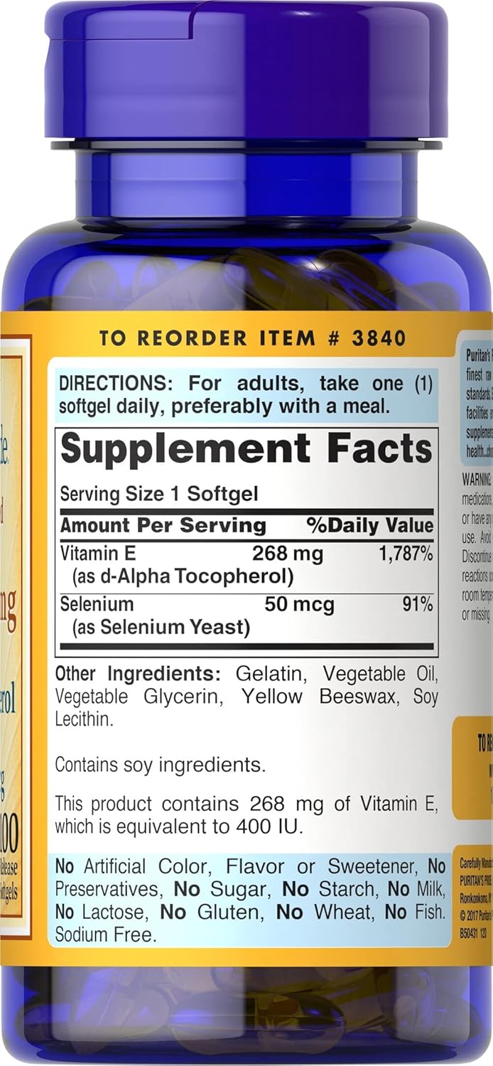 Vitamin E with Selenium 400 IU Softgels - Natural Antioxidant Support