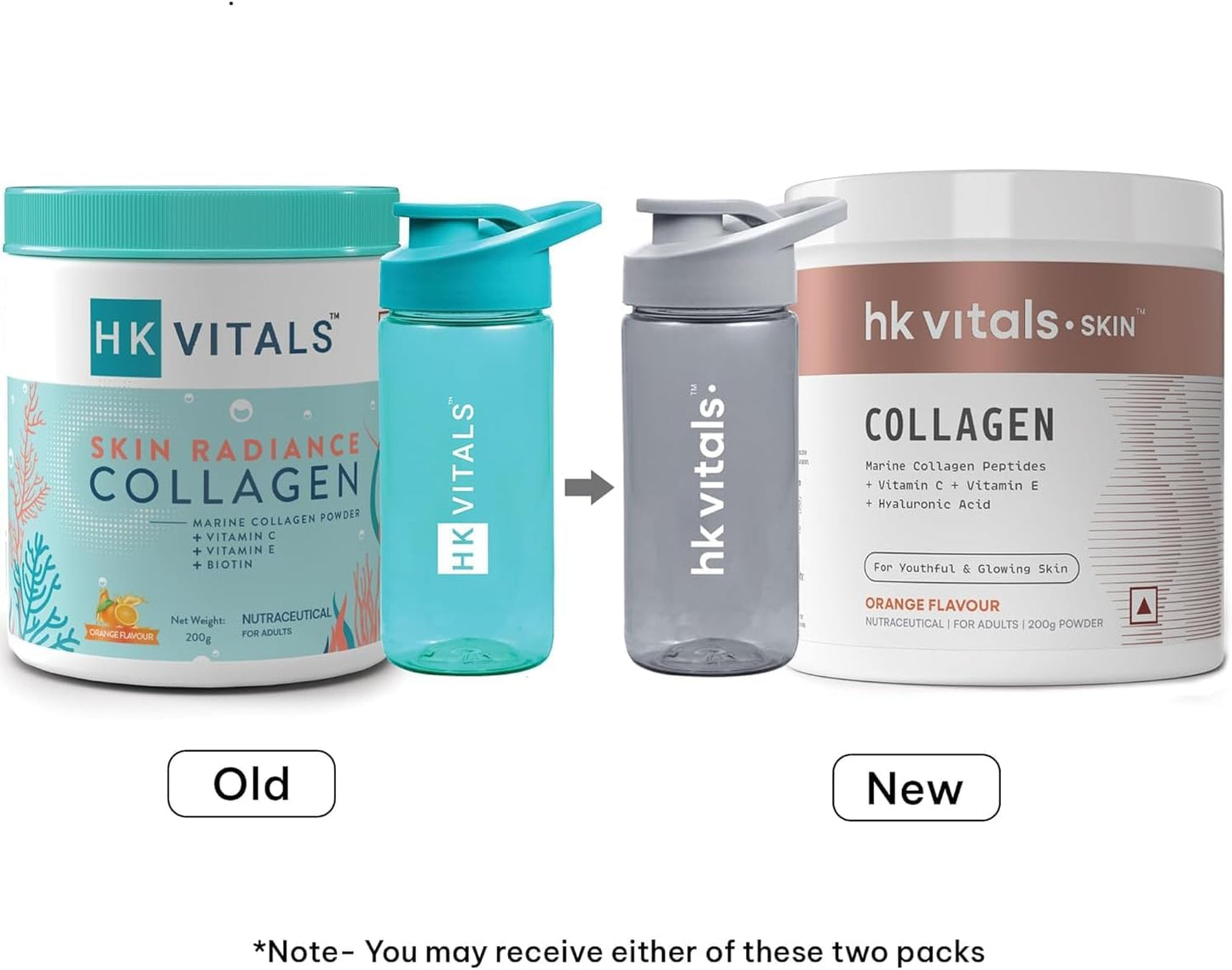 Vitamin-Enriched HealthKart Marine Collagen Supplement & Sipper Bottle Combo (Orange/Grey, 200g/300ml) for Skin, Hair, and Nails Health