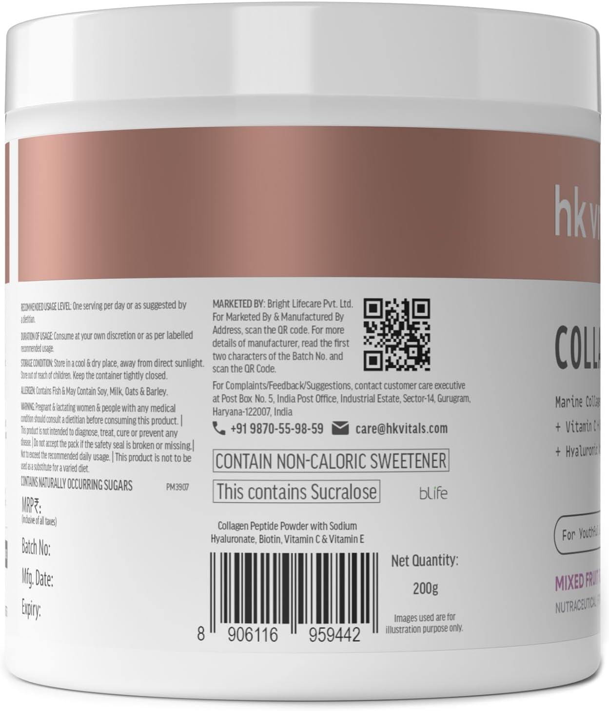 Vitamin-Enriched HealthKart Marine Collagen Supplement & Sipper Bottle Combo (Orange/Grey, 200g/300ml) for Skin, Hair, and Nails Health