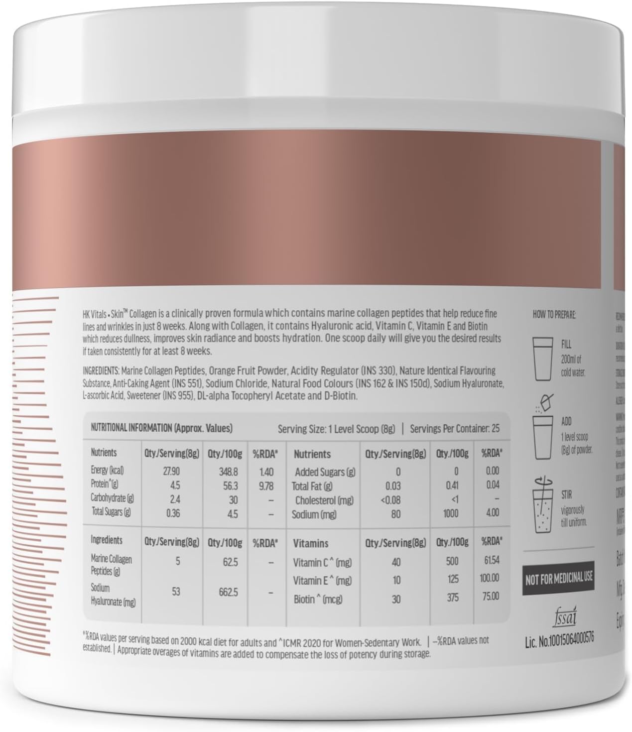 Vitamin-Enriched HealthKart Marine Collagen Supplement & Sipper Bottle Combo (Orange/Grey, 200g/300ml) for Skin, Hair, and Nails Health