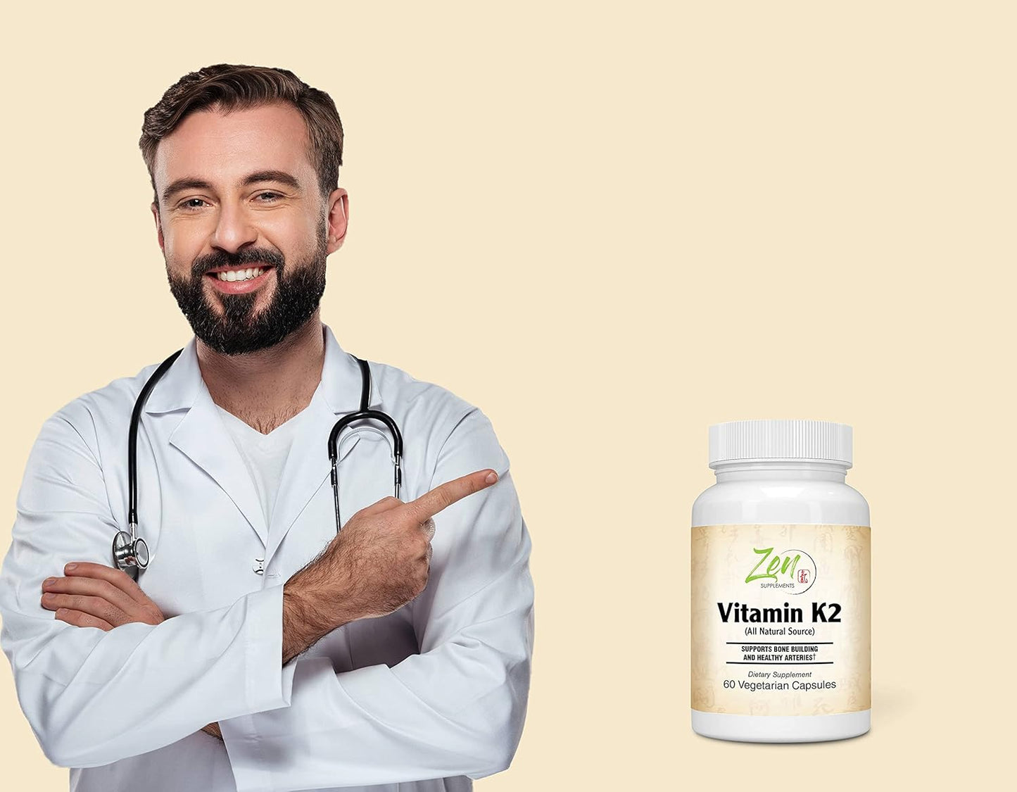 Vitamin K2 45mcg MenaquinGold® MK-7 Supplement for Cardiovascular & Bone Health Support - 60 Vegcaps