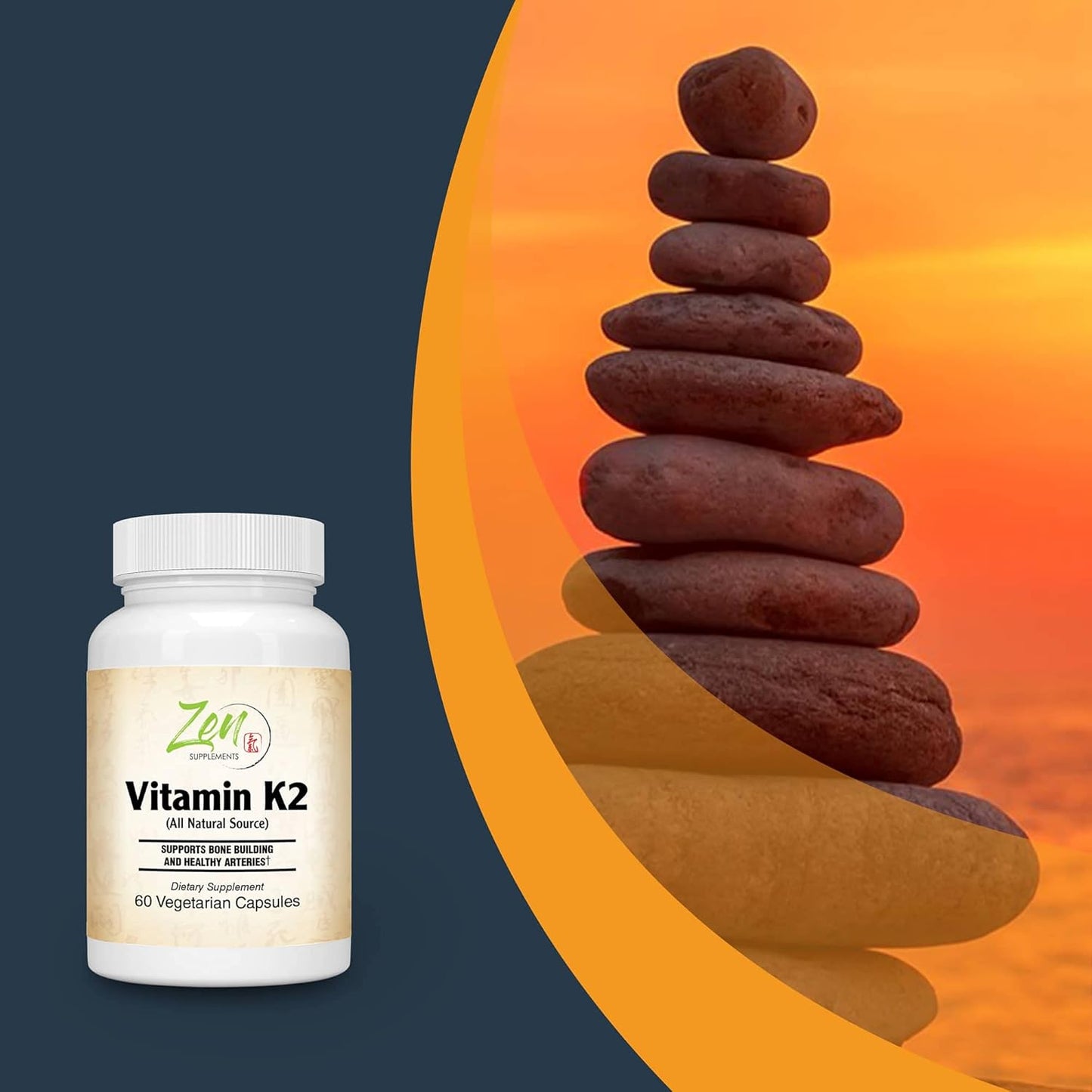 Vitamin K2 45mcg MenaquinGold® MK-7 Supplement for Cardiovascular & Bone Health Support - 60 Vegcaps