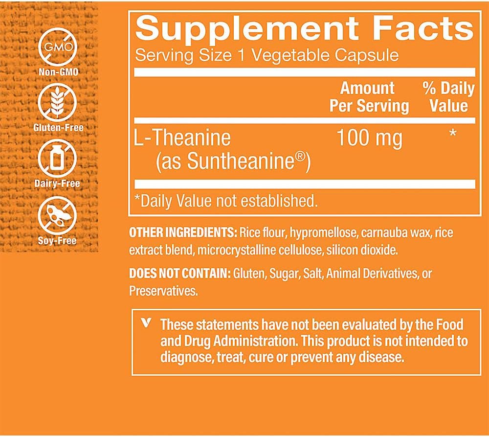 Vitamin Shoppe L-Theanine 100MG Capsules - Supports Relaxation & Stress Management, Clinically Studied Ingredient