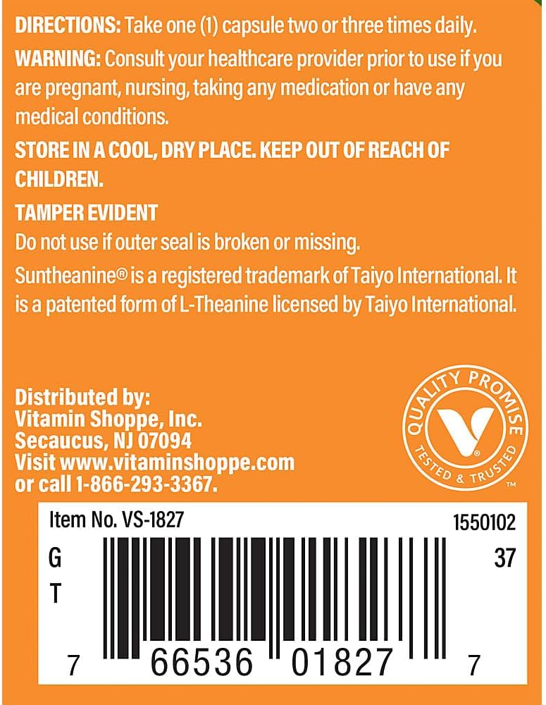 Vitamin Shoppe L-Theanine 100MG Capsules - Supports Relaxation & Stress Management, Clinically Studied Ingredient