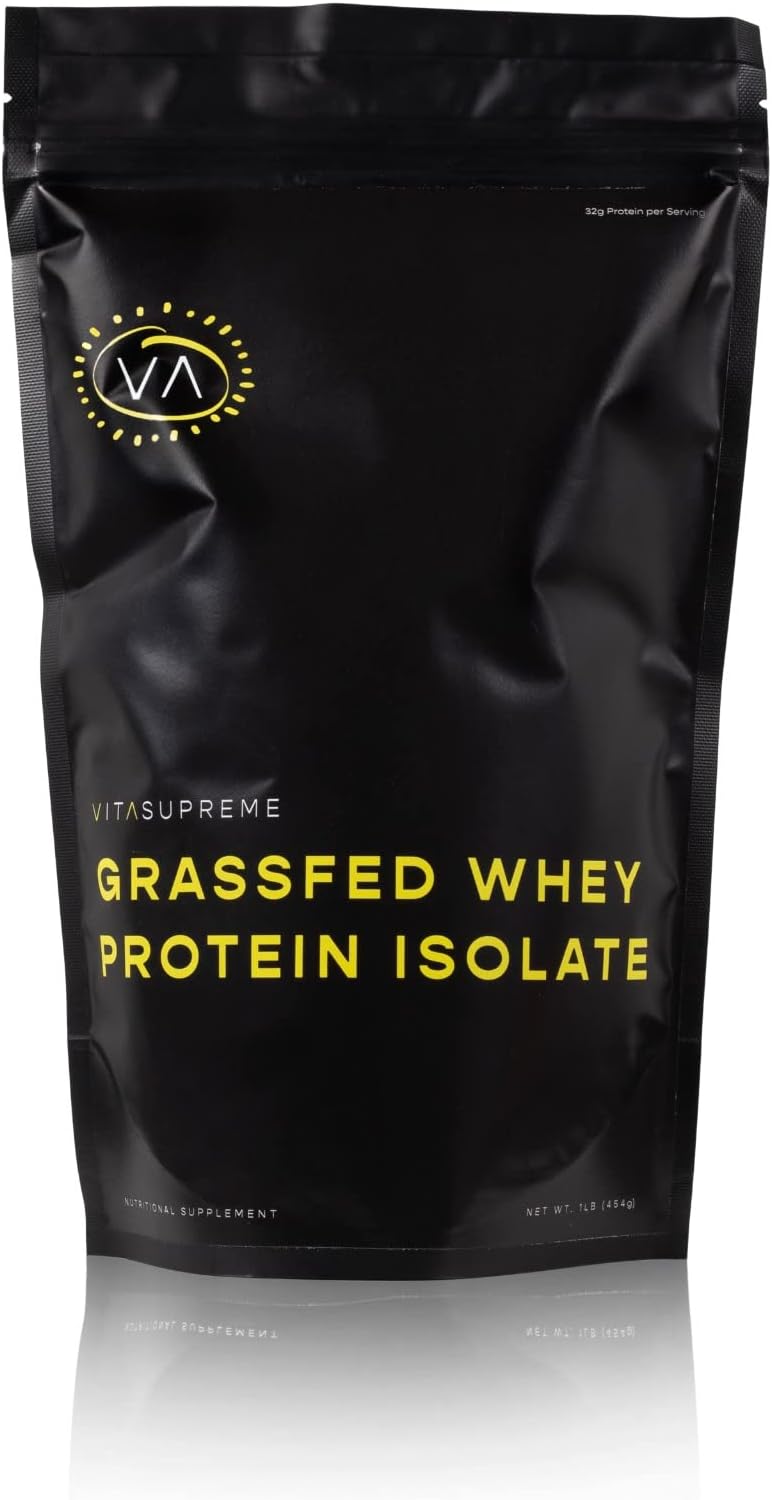VITASUPREME Grass-Fed Whey Protein Isolate Powder - Low Carb, Keto & Paleo Diet Friendly - Cold Processed, Rapidly Absorbed - Non GMO & Gluten Free - 1 lb