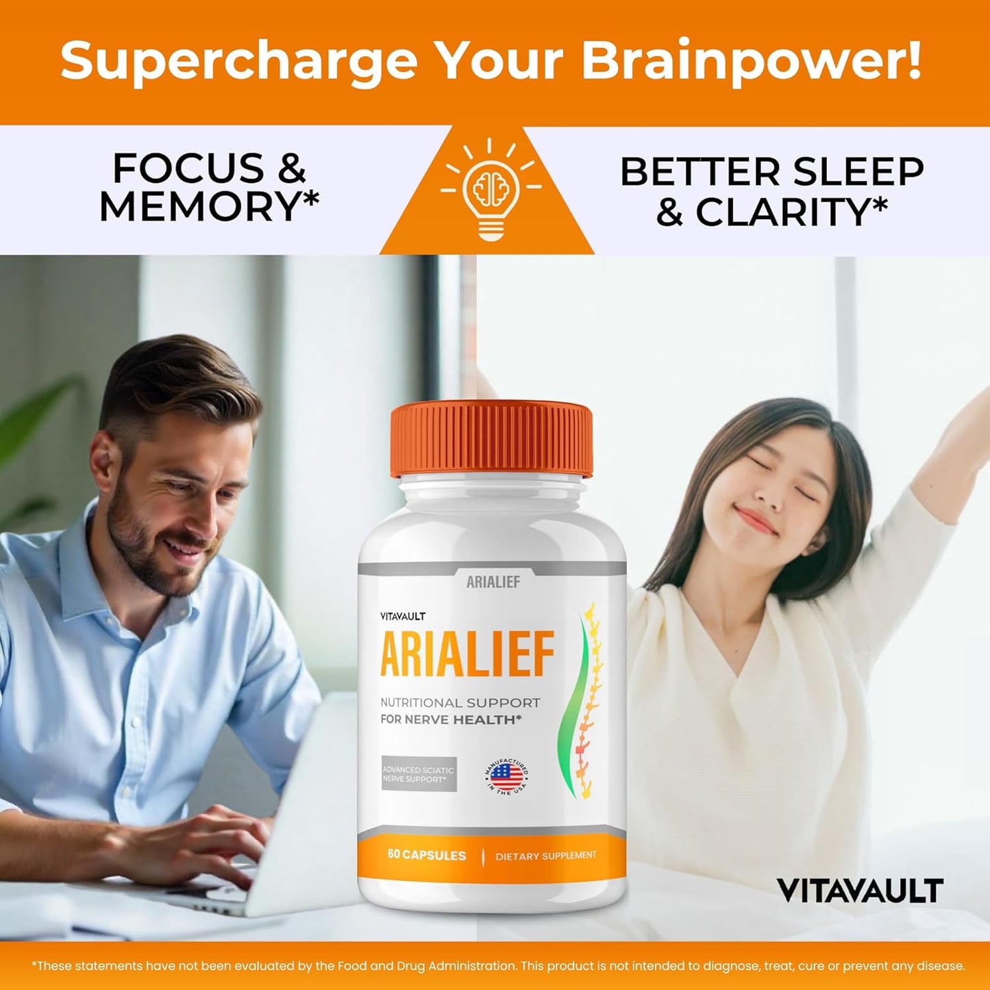 Vitavault Arialief Brain Supplements: Memory & Focus Capsules - Advanced Formula Nootropics for Brain Health Support - All Natural (5 Pack)