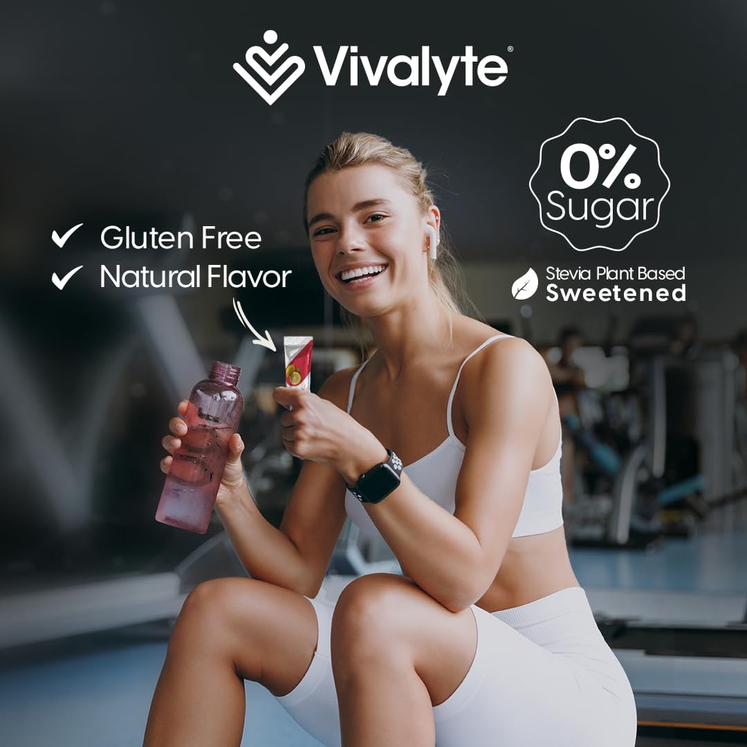 Vivalyte Electrolyte Powder - Natural Hydration Packets with Stevia, Sodium, Potassium Citrate & Magnesium L-Threonate - 20 Count (Lemon Flavor, No Sugar)