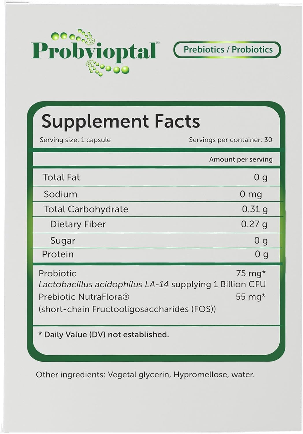Vivioptal Probiotic and Prebiotic Capsules, 30 Count, 1 Billion CFU, Gluten Free