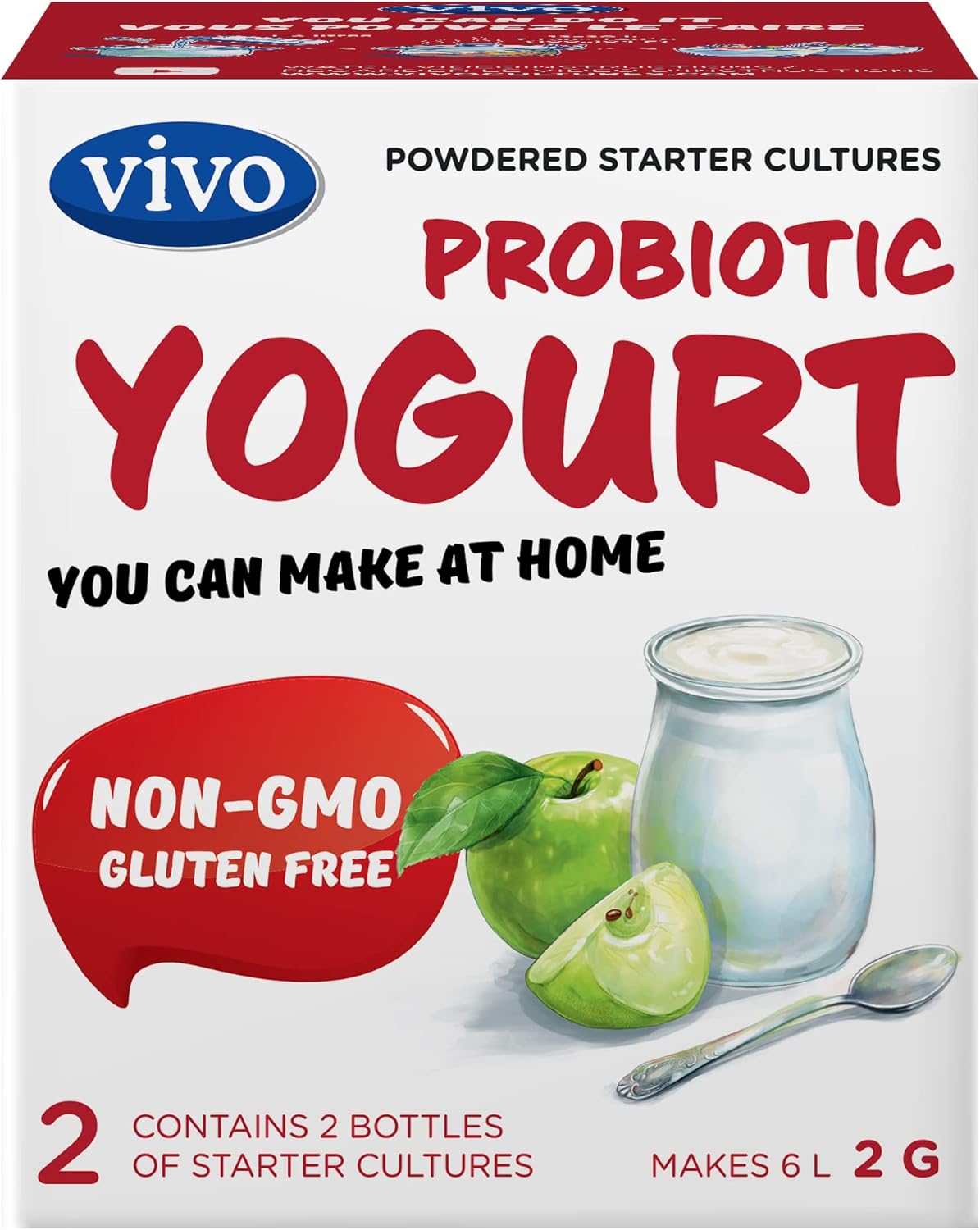 VIVO Probiotic Yogurt Starter/Natural - 5 Boxes, 10 Bottles, Makes 30 Quarts