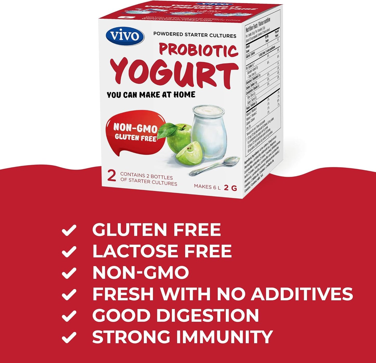 VIVO Probiotic Yogurt Starter/Natural - 5 Boxes, 10 Bottles, Makes 30 Quarts