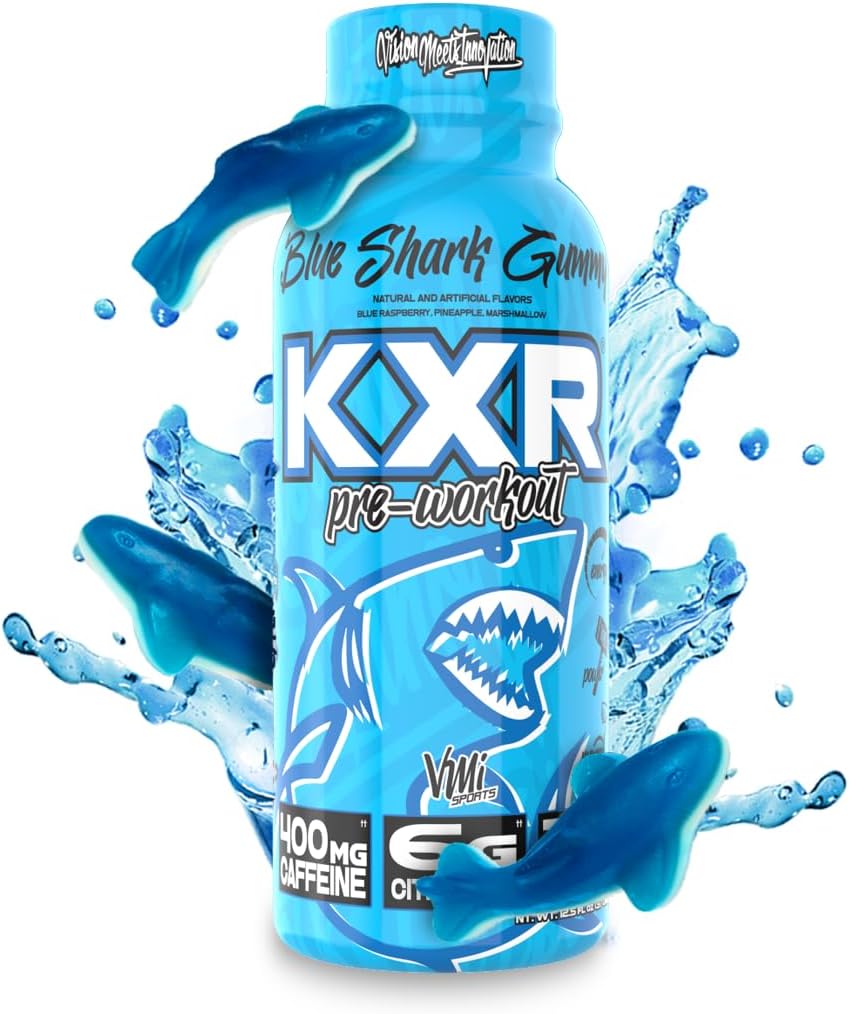 VMI Sports KXR High Stimulant Pre-Workout Energy Drink - 400mg Caffeine, 6g Citrulline, 3.2g Beta-Alanine, Blue Gummy Flavor - 12.5 oz Bottles, 12 Count