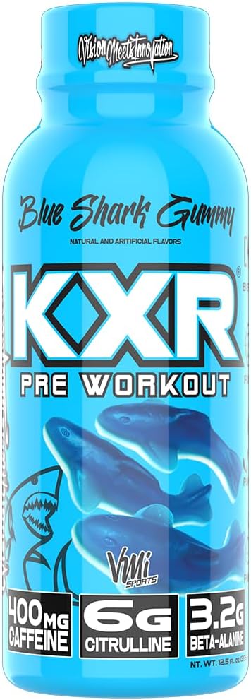 VMI Sports KXR High Stimulant Pre-Workout Energy Drink - 400mg Caffeine, 6g Citrulline, 3.2g Beta-Alanine, Blue Gummy Flavor - 12.5 oz Bottles, 12 Count