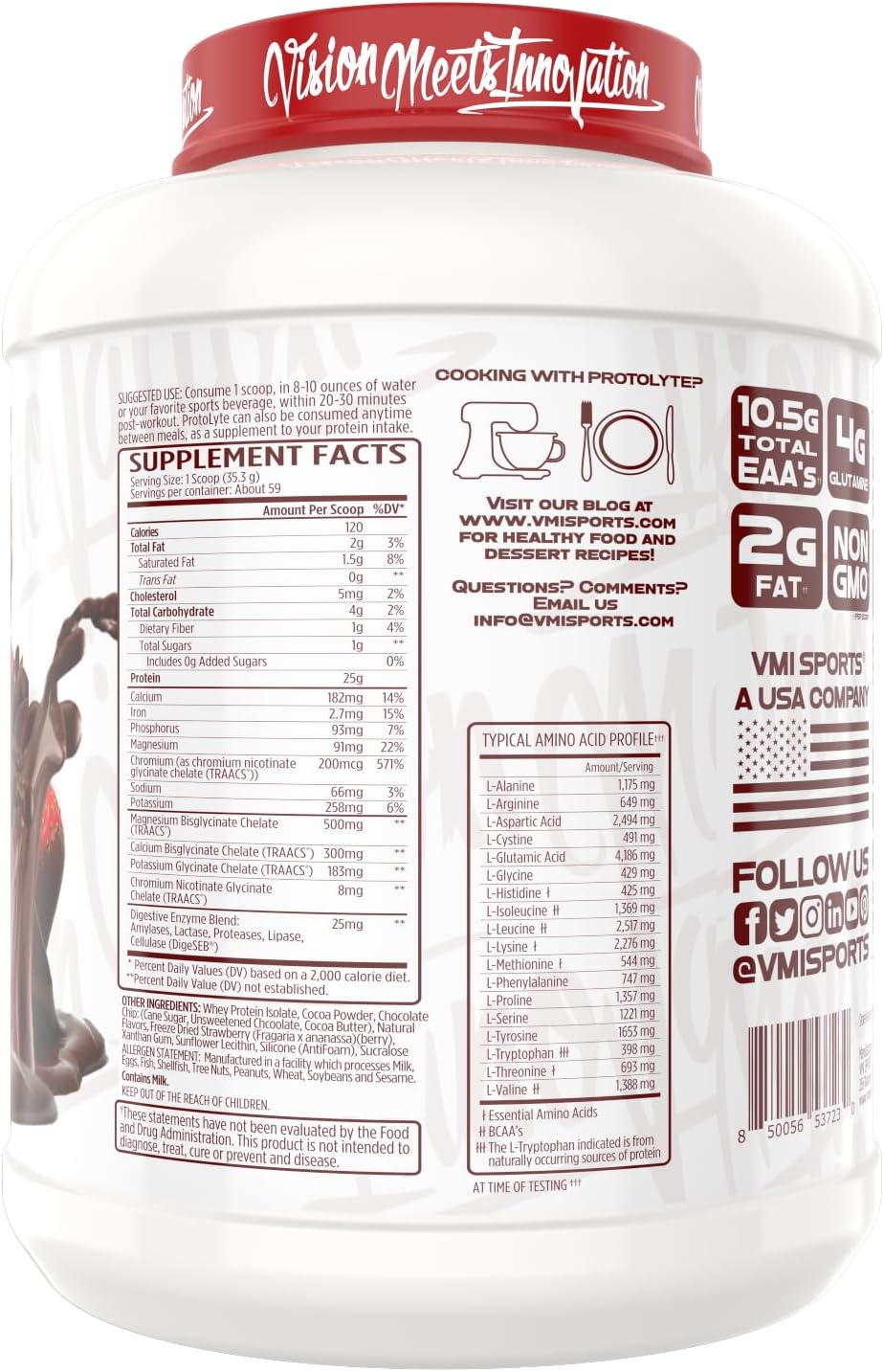 VMI Sports Protolyte Whey Isolate Protein Powder - Low-Calorie 100% Whey Protein Isolate - Non-GMO, Low Sugar, Lactose Free, Gluten Free