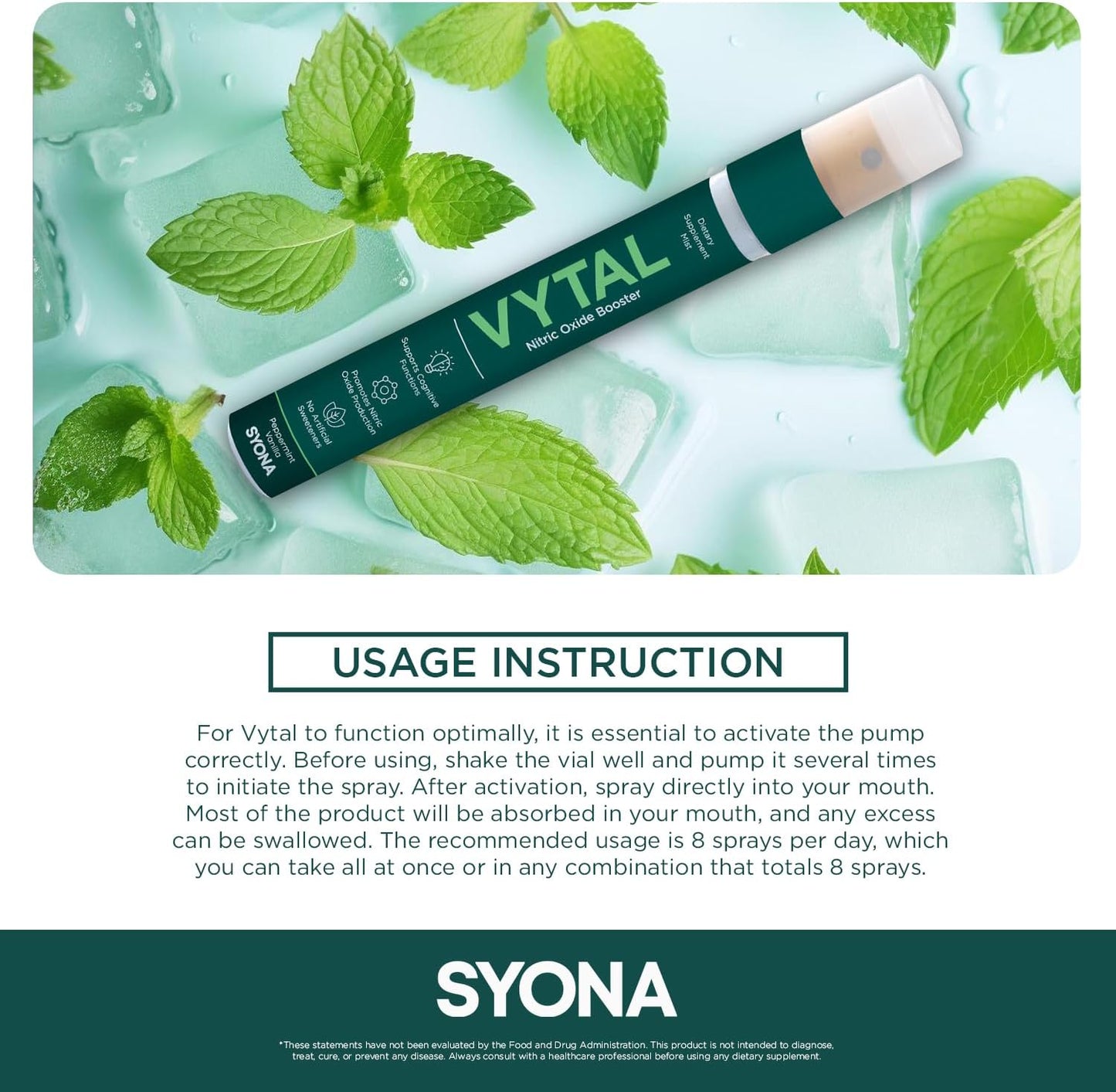 VYTAL Nitric Oxide Boosting Spray - Cardiovascular & Cognitive Support - Peppermint Vanilla Flavor - B12, B3, L-Arginine - 14ml Pump Bottle