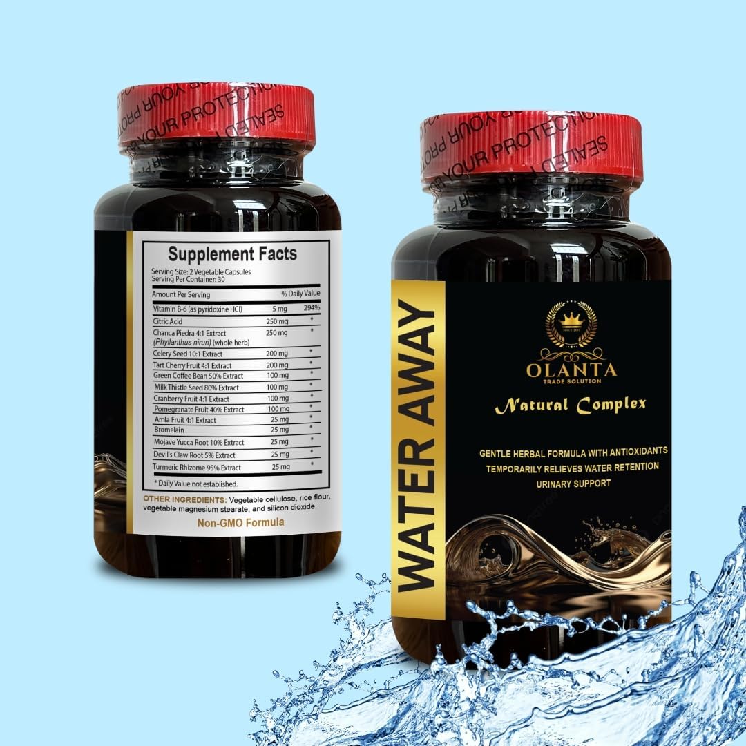 Water Away Complex: Natural Diuretic Pills with Milk Thistle for Water Retention Relief - Boost Immunity - 1 Bottle
