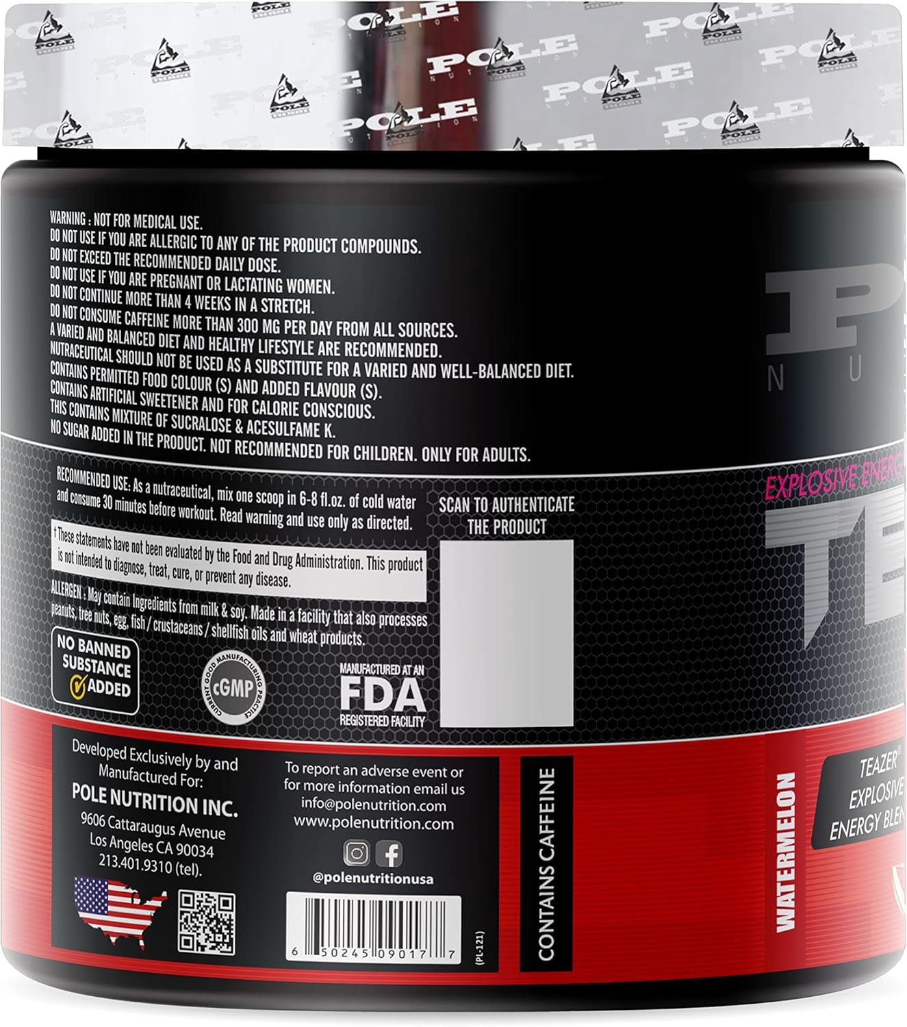 Watermelon Flavoured Pre-Workout Powder for Maximum Performance - 270g, 30 Servings by Pole Nutrition