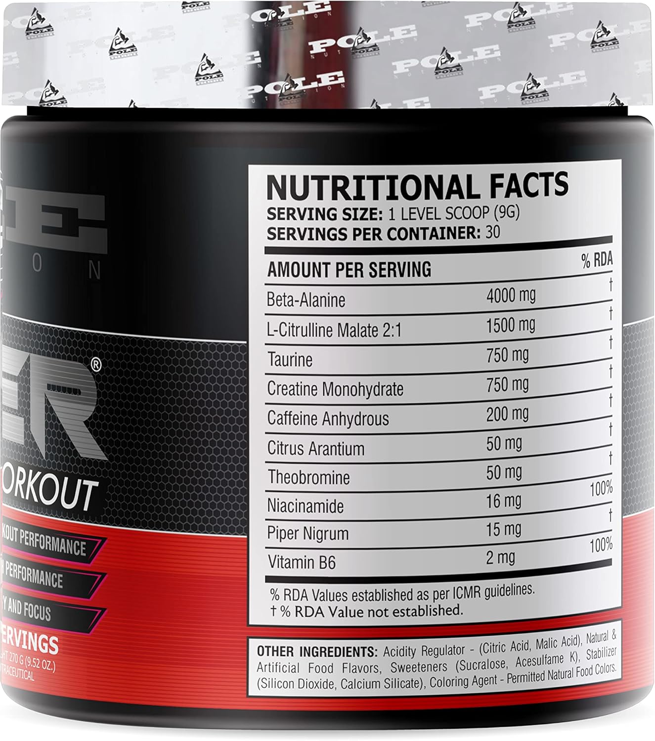 Watermelon Flavoured Pre-Workout Powder for Maximum Performance - 270g, 30 Servings by Pole Nutrition