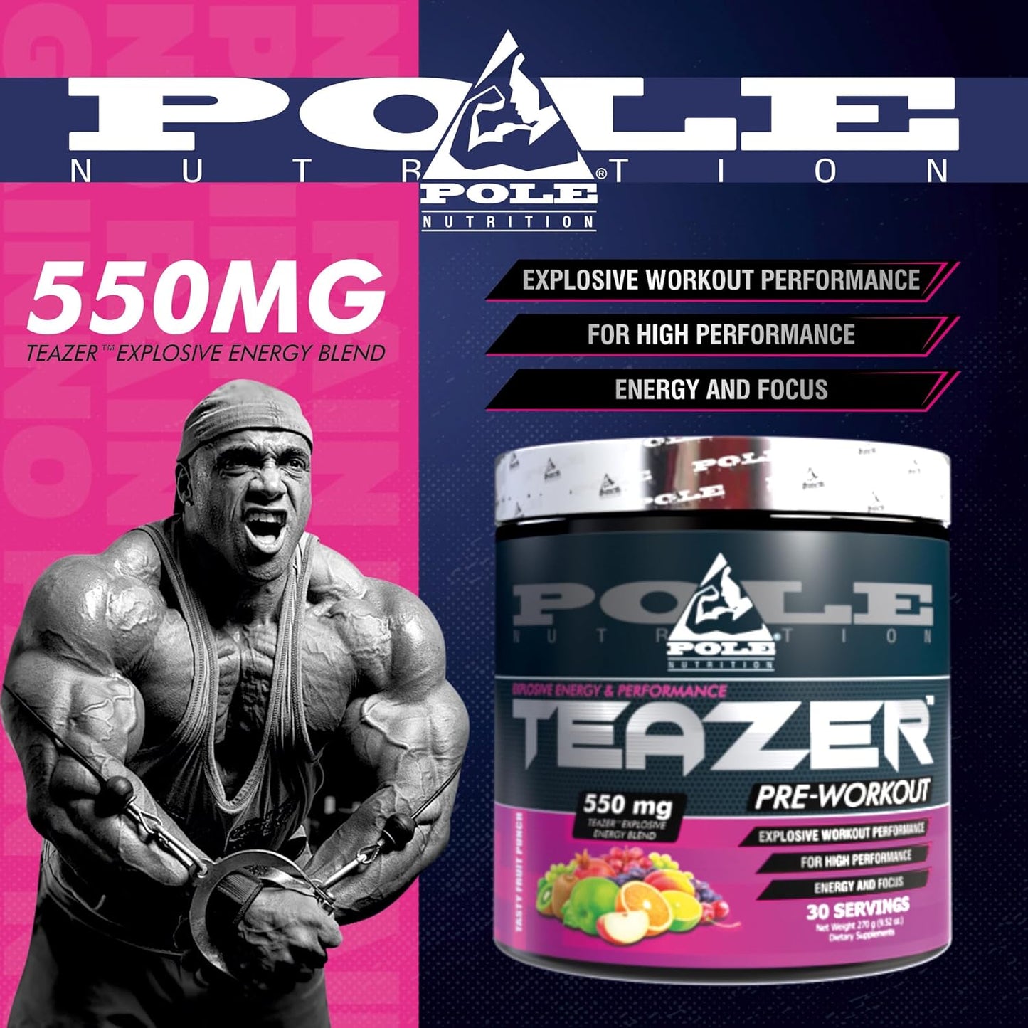 Watermelon Flavoured Pre-Workout Powder for Maximum Performance - 270g, 30 Servings by Pole Nutrition