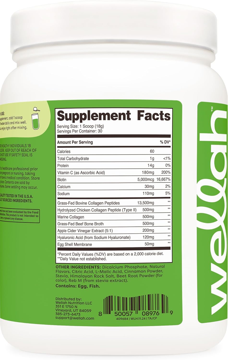 Wellah Afterglow Collagen Protein + Beauty Blend (30 Servings, Cinnamon Pear) - Supports Hair, Skin, Nails & Joints - Non-GMO & Gluten Free