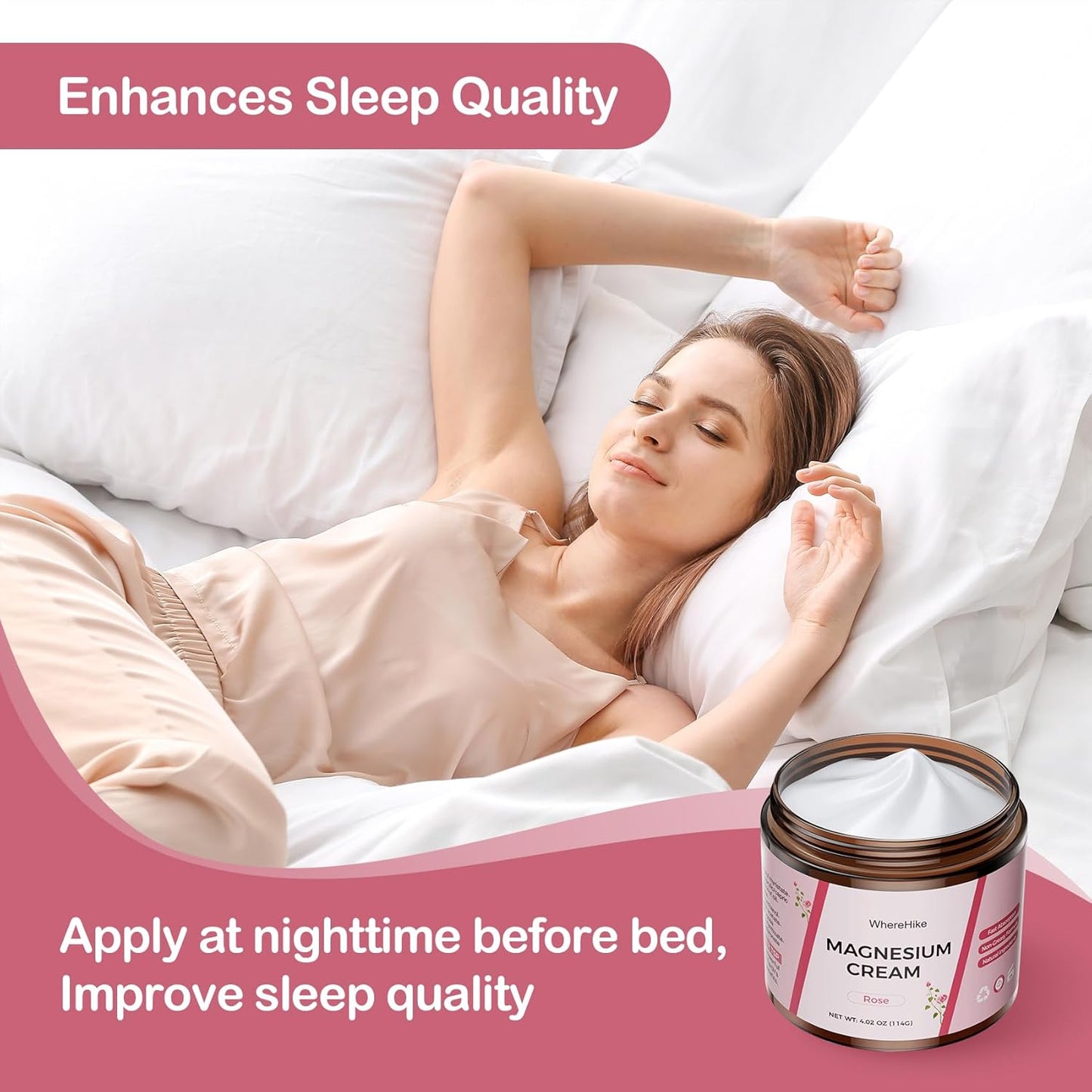 WhereHike Nighttime Magnesium Cream for Pain Relief, Muscle Relaxation, and Deep Hydration - Natural & Safe for Kids