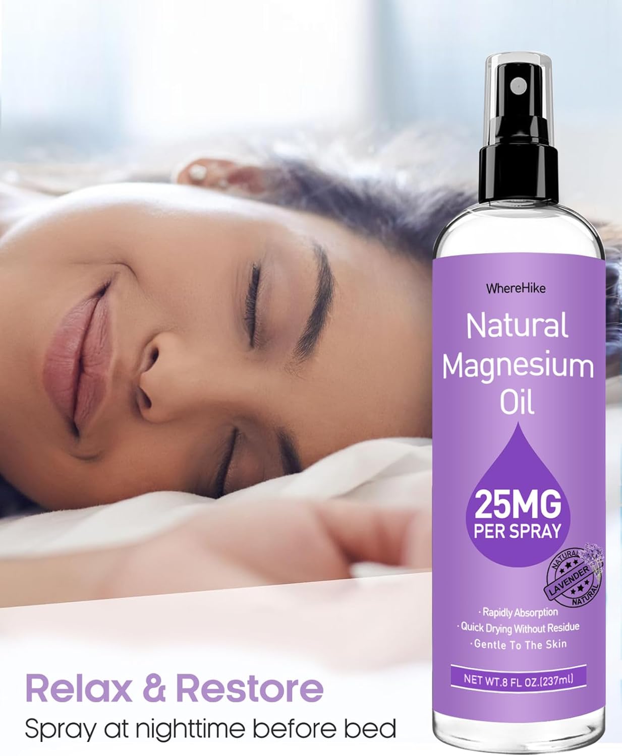 WhereHike Nighttime Magnesium Cream for Pain Relief, Muscle Relaxation, and Deep Hydration - Natural & Safe for Kids
