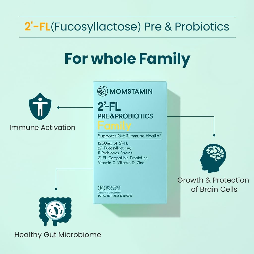 Whole Family Gut Health & Immune Support Probiotic Sticks with Vitamin C, D, Zinc - Improve Cognitive Ability & Sleep Quality - 30 Daily Servings