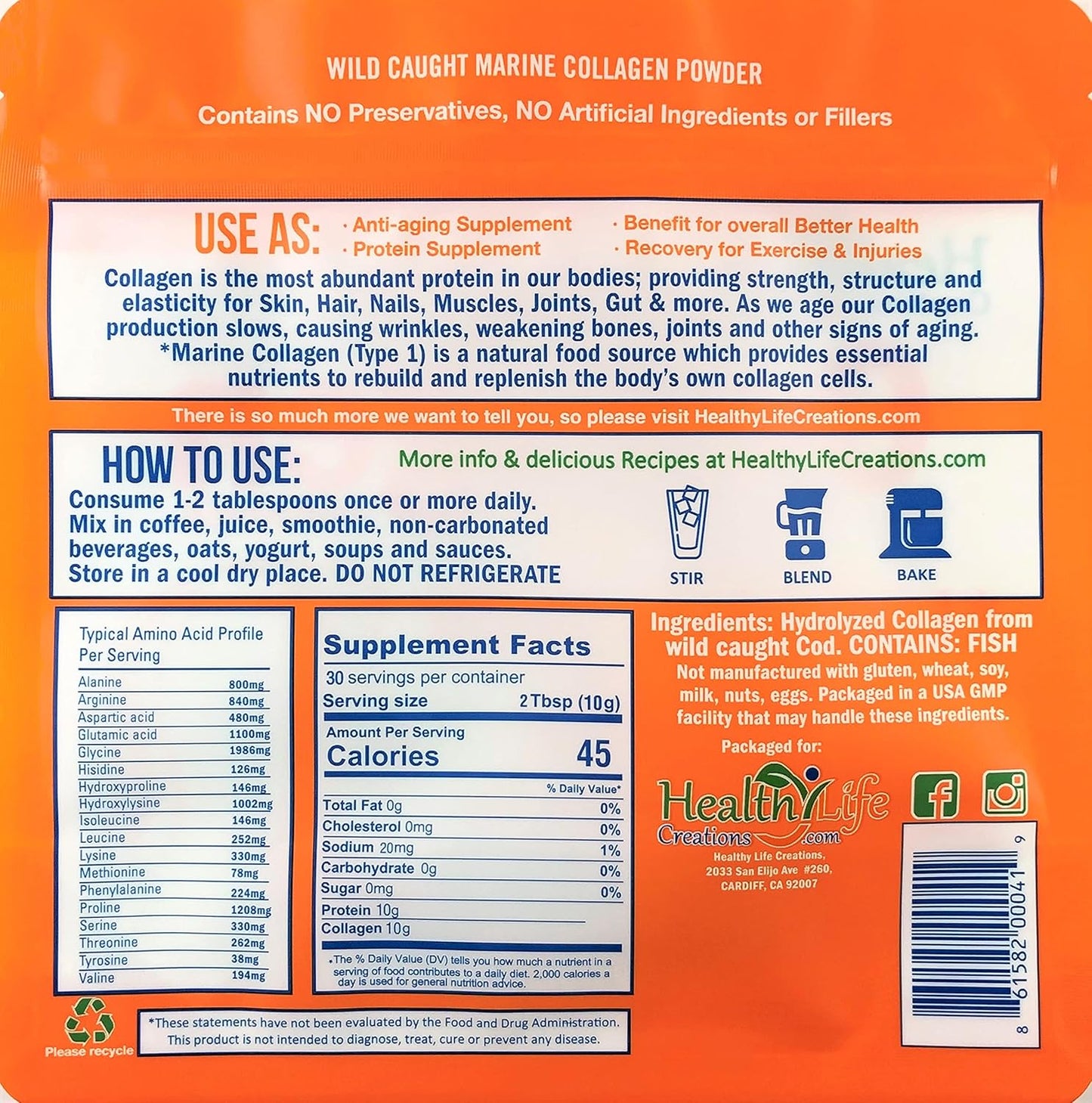 Wild Caught Marine Collagen Peptides Powder - 10.3 oz, Unflavored, Quick Dissolving - Anti-Aging, Gut & Joint Health - Sugar Free, Gluten Free, Non-GMO