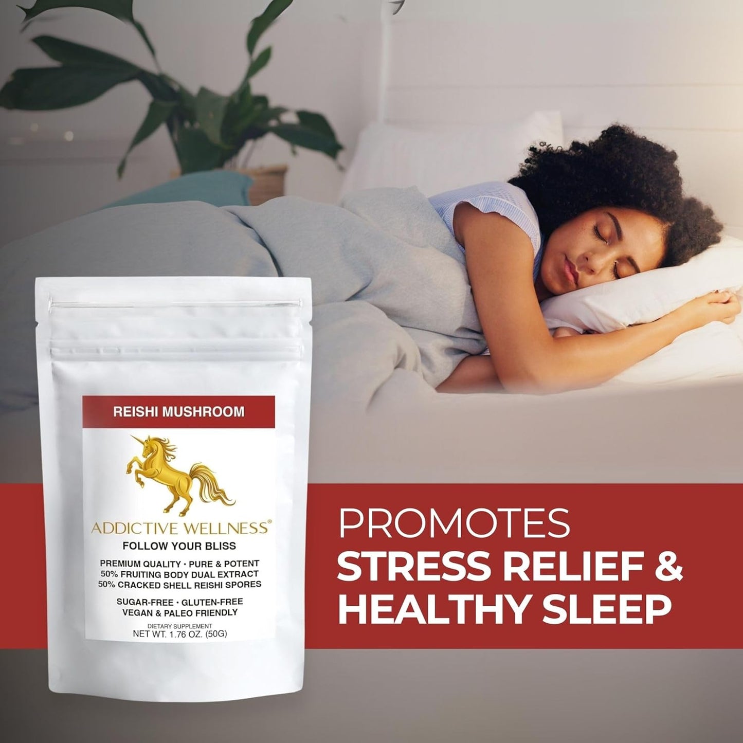 Wildcrafted Reishi Mushroom Extract Powder (50/50 Blend) with Spores - Pure & Potent Wood Grown Ganoderma - 50g (1.76 oz)