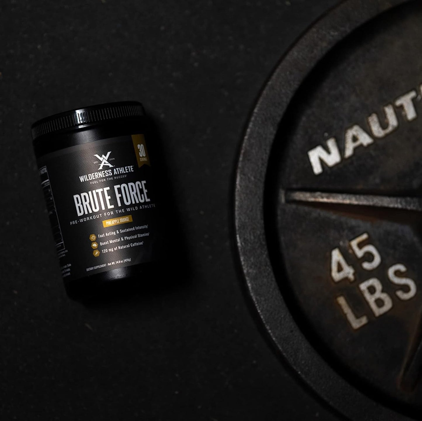 Wilderness Athlete Brute Force Pre-Workout Powder - Natural Caffeine Drink for Men & Women - Green Apple Flavor