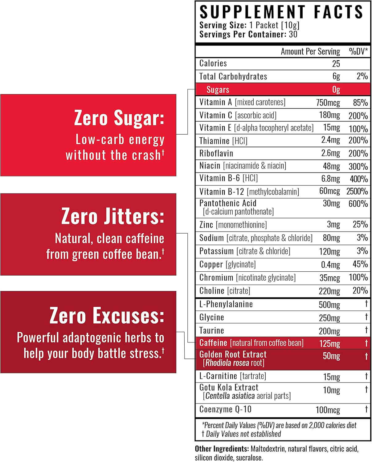 Wilderness Athlete Energy Drink Mix - Natural Caffeine Boost for Women & Men - Low-Carb, Zero Sugar Energy Powder - 30 Packets (Wild Berry)