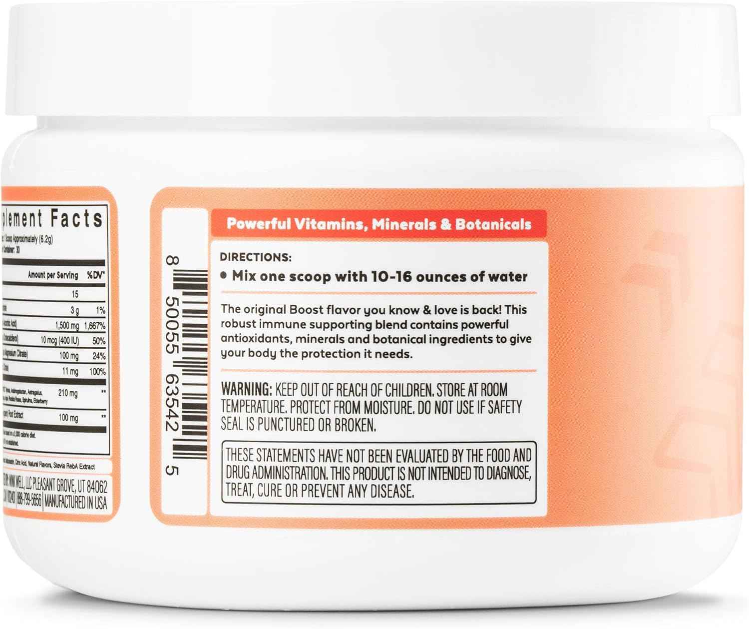 Wink Well Boost Vitamin C Powder Energy Drink for Immune Booster and Antioxidant Contains Vitamin C 100% Pure Ascorbic Acid, Vitamin D3 Cholecalciferol Magnesium, and Zinc 30 Servings