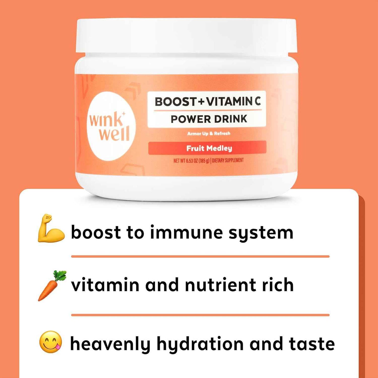 Wink Well Boost Vitamin C Powder Energy Drink for Immune Booster and Antioxidant Contains Vitamin C 100% Pure Ascorbic Acid, Vitamin D3 Cholecalciferol Magnesium, and Zinc 30 Servings