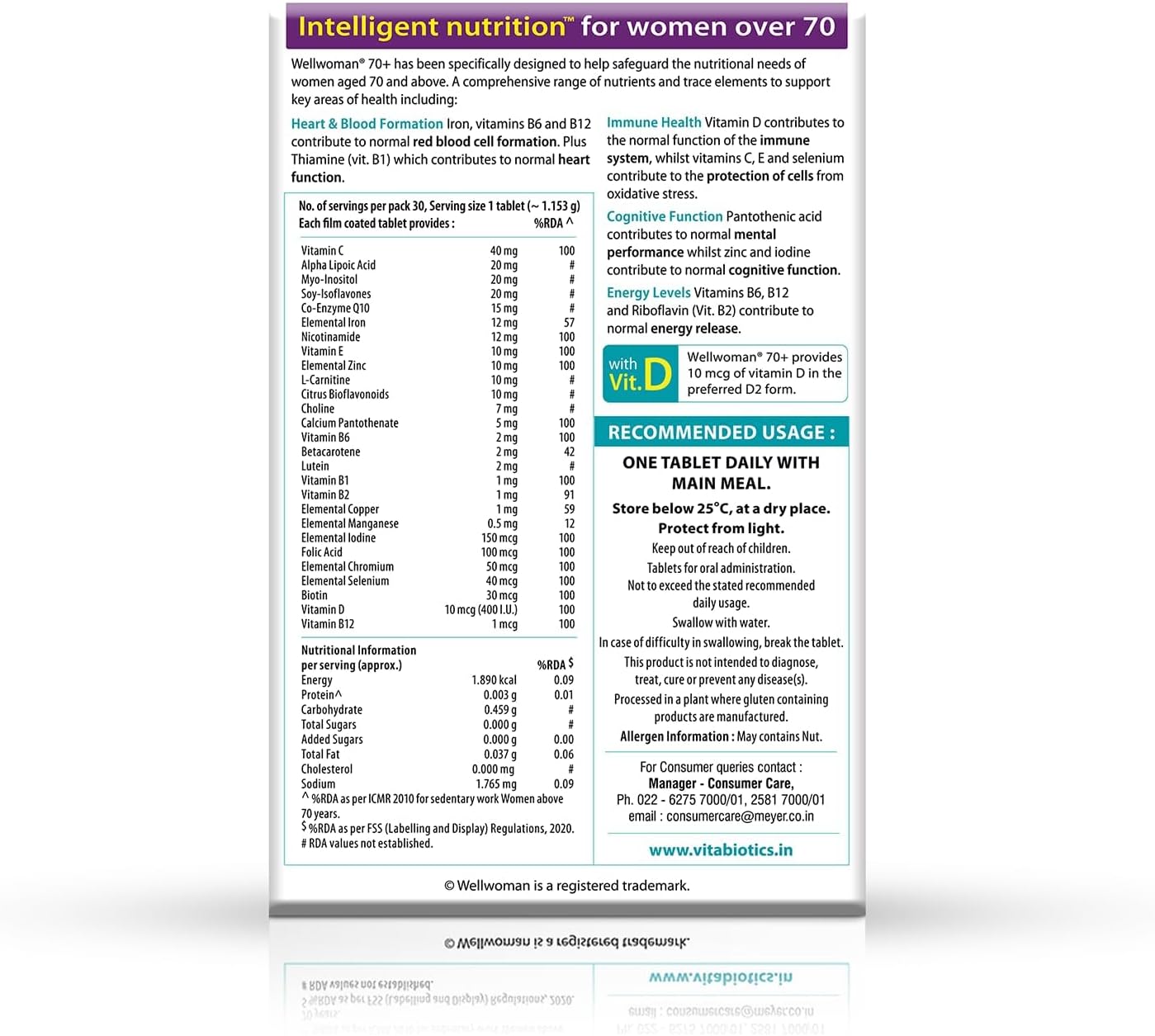 Women Over 70 Multivitamin with Biotin, Isoflavones, and Zinc - Supports Physical & Mental Health, Cognitive Function, Energy - 30 Tablets