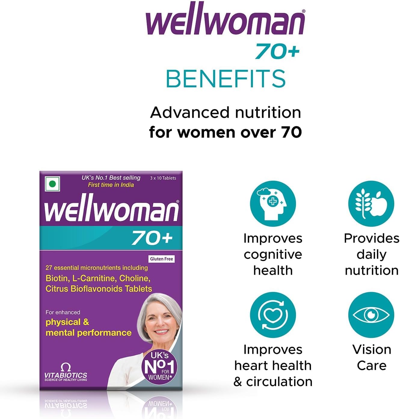 Women Over 70 Multivitamin with Biotin, Isoflavones, and Zinc - Supports Physical & Mental Health, Cognitive Function, Energy - 30 Tablets