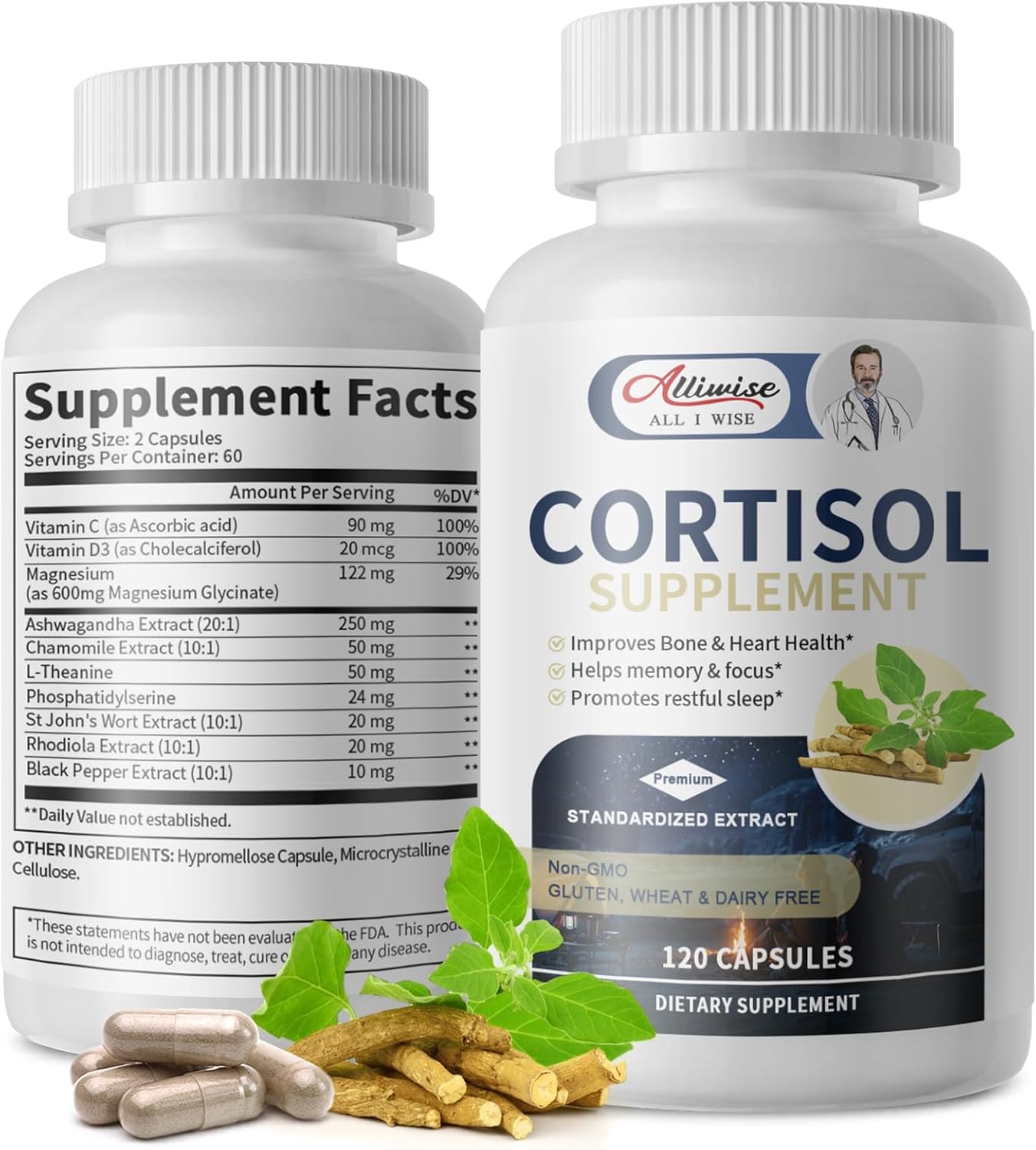 Women's Alliwise Cortisol Supplement - 10-in-1 Reducer with Magnesium, Ashwagandha, Rhodiola, L-Theanine