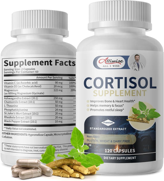 Women's Alliwise Cortisol Supplement - 10-in-1 Reducer with Magnesium, Ashwagandha, Rhodiola, L-Theanine