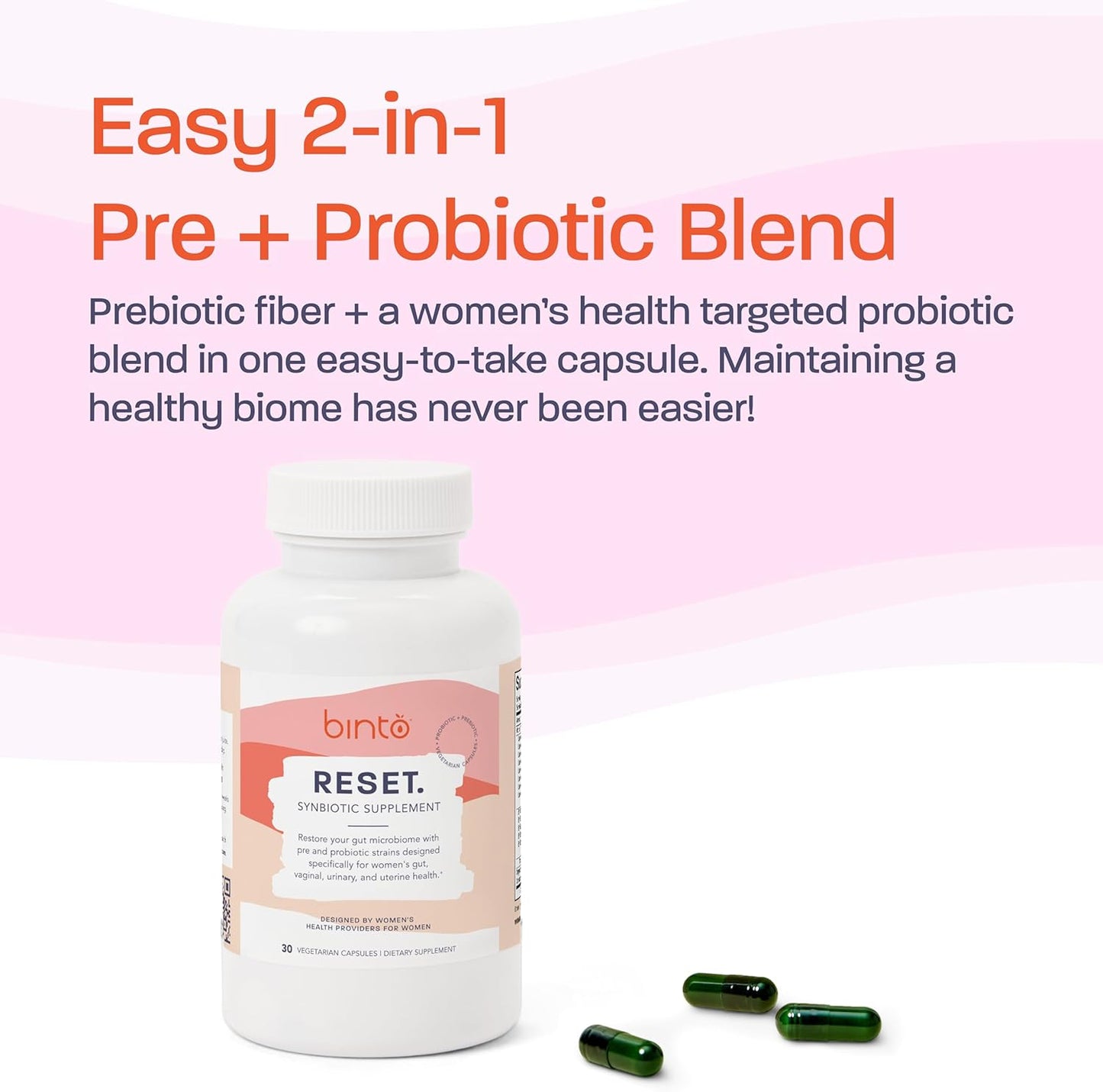 Women's Digestive Health Supplement with Pre and Probiotics - Boost Immunity and Gut Flora Balance - Binto Reset Synbiotic (30-Day)