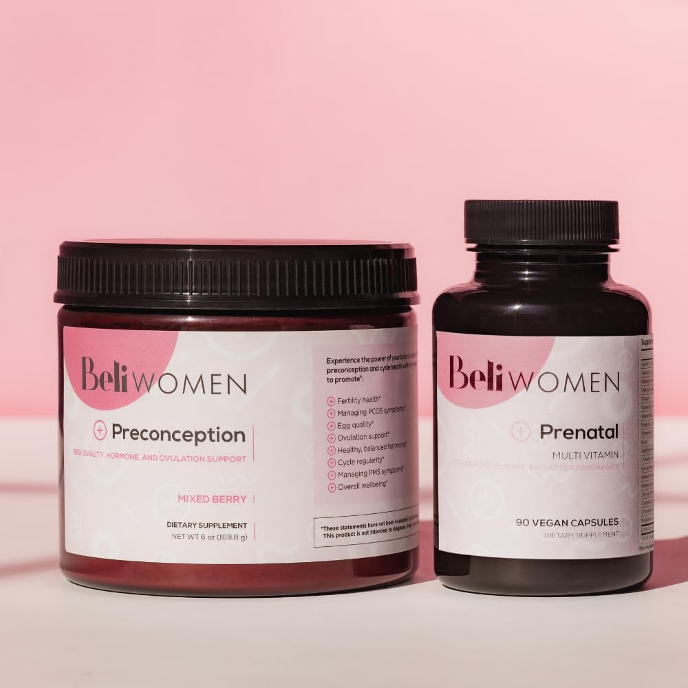 Women's Fertility Bundle: Prenatal Multivitamin and Berry Flavored Drink Mix for Preconception Support, Hormone Balance, and Improved Ovulation Quality.
