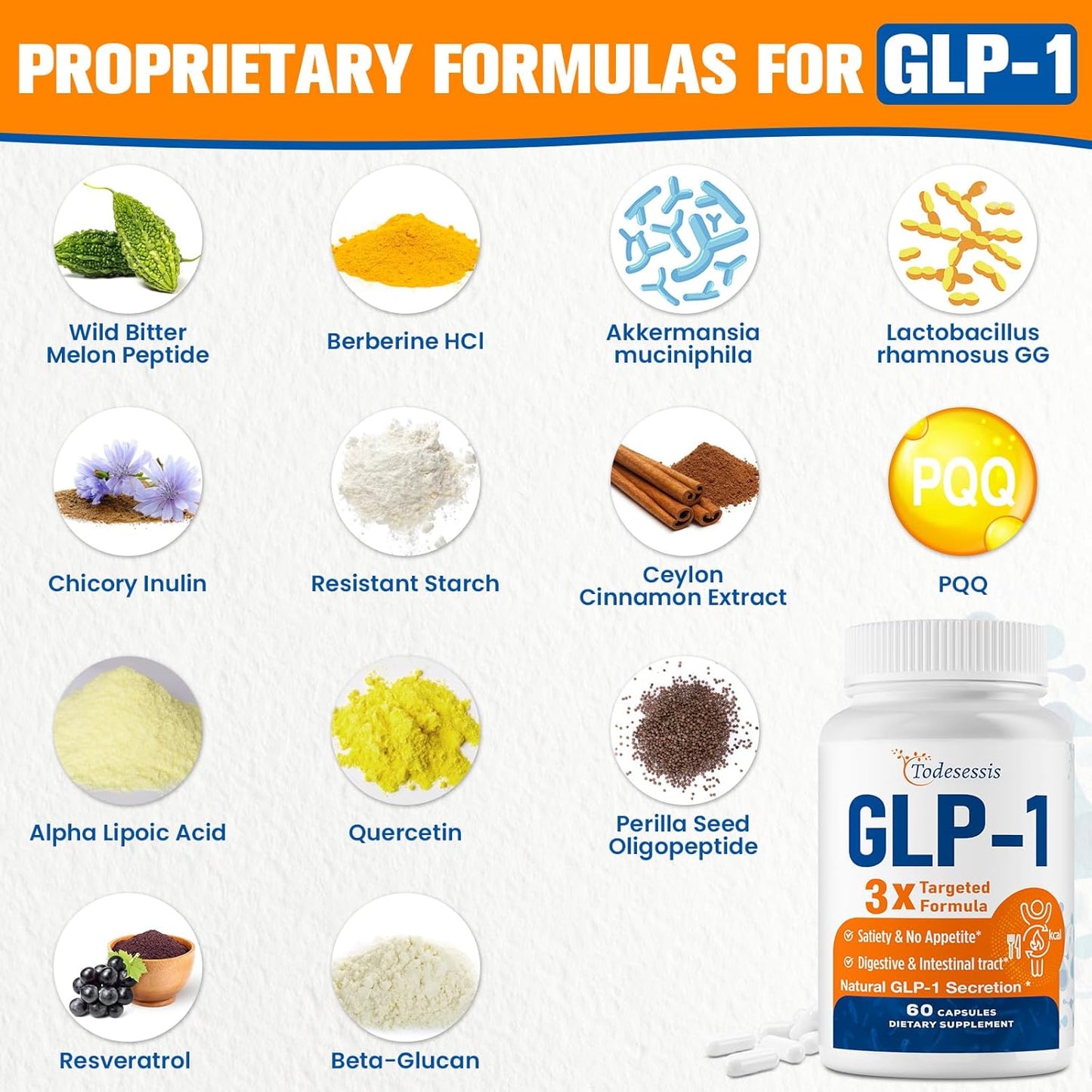 Women's GLP-1 Supplement with Akkermansia Probiotic, Berberine HCI & Chicory Inulin - 3 Packs