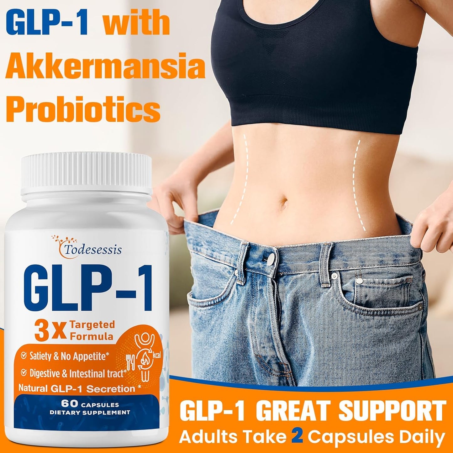 Women's GLP-1 Supplement with Akkermansia Probiotic & Berberine HCI - Metabolism & Gut Health Support - Vegan - 2 Packs