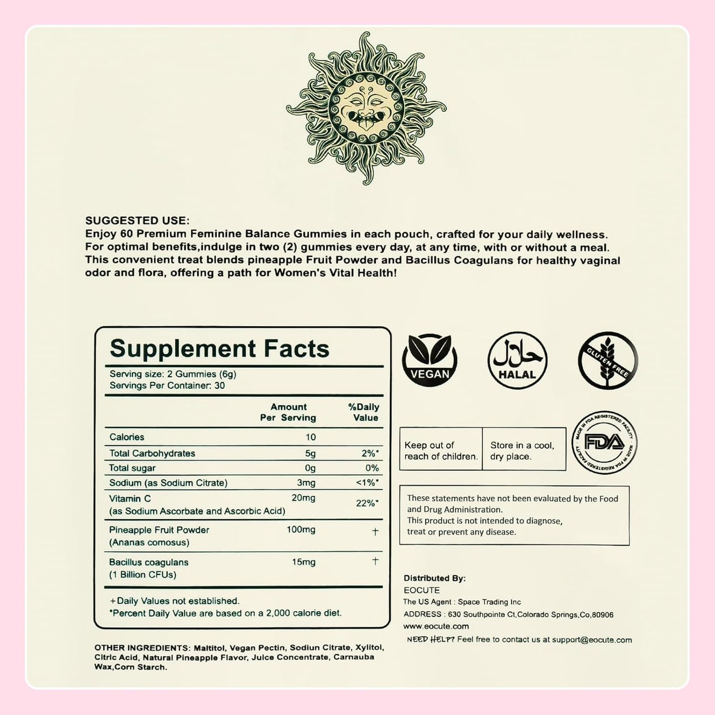 Women's Health & Wellness Gummies - Vegan Feminine Balance Support with Hawaiian Pineapple Flavor - 60 Gummies