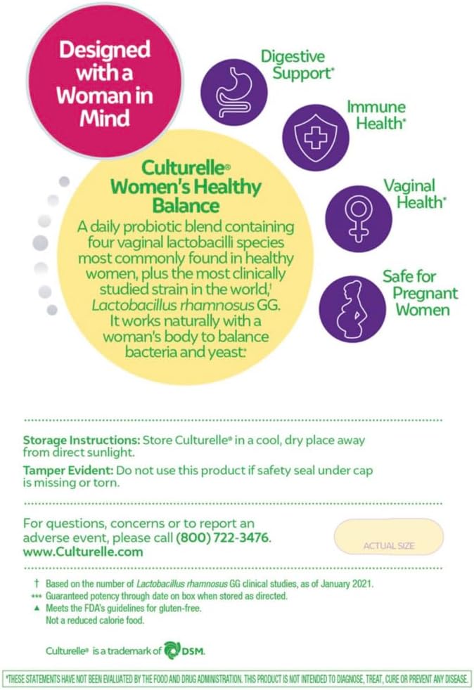 Women's Healthy Balance Probiotic Supplement for Digestive, Vaginal, and Immune Health - 60 Capsules, Non-GMO, Helps with Diarrhea, Gas, Bloating