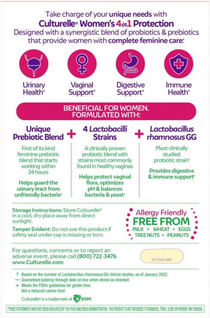 Women's Healthy Balance Probiotic Supplement for Digestive, Vaginal, and Immune Health - 60 Capsules, Non-GMO, Helps with Diarrhea, Gas, Bloating