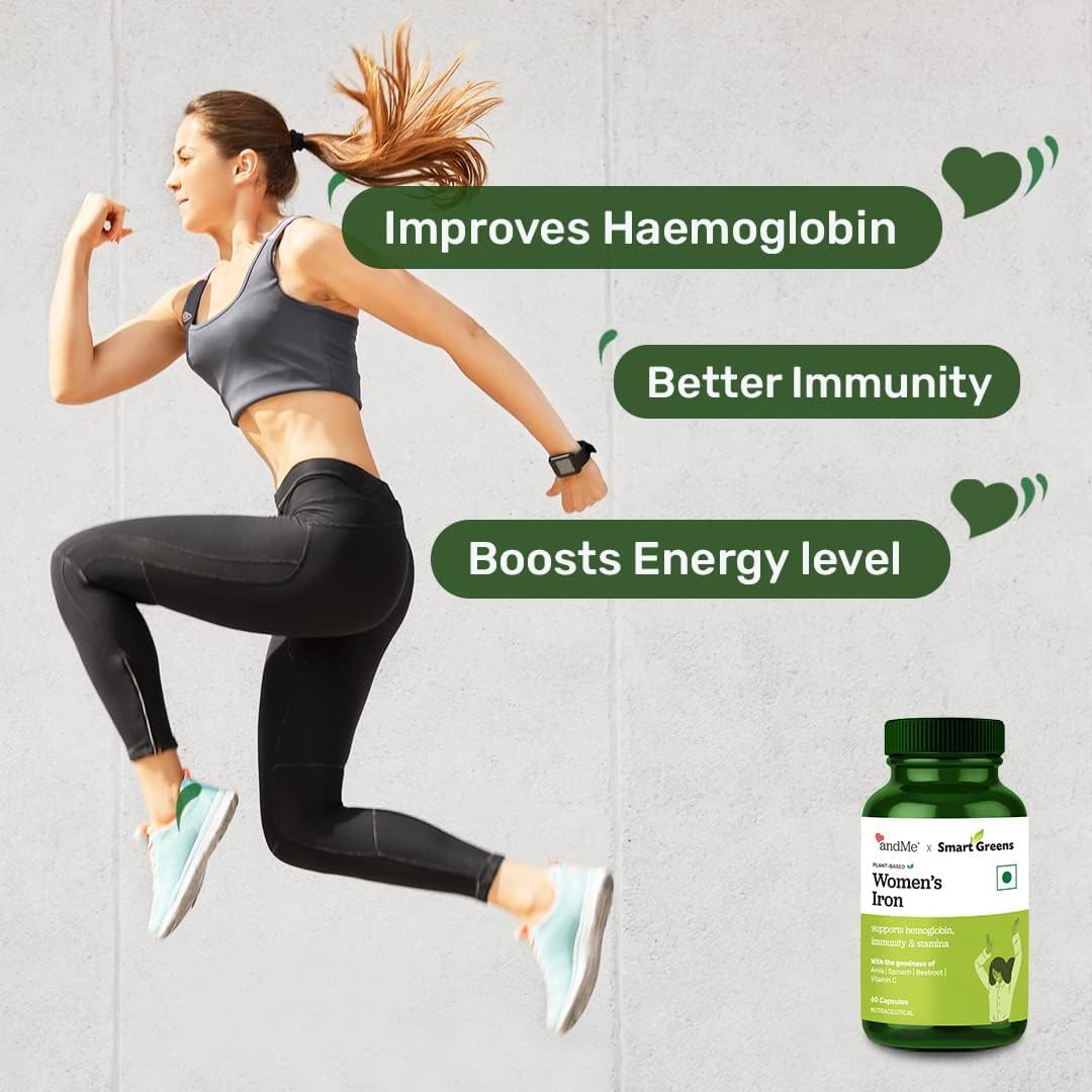 Women's Iron Supplement with 100% Iron, Vitamin C, Folic Acid, and Vitamin B12 for Boosting Haemoglobin, Stamina, Energy, and Immunity - 60 Veg Tablets