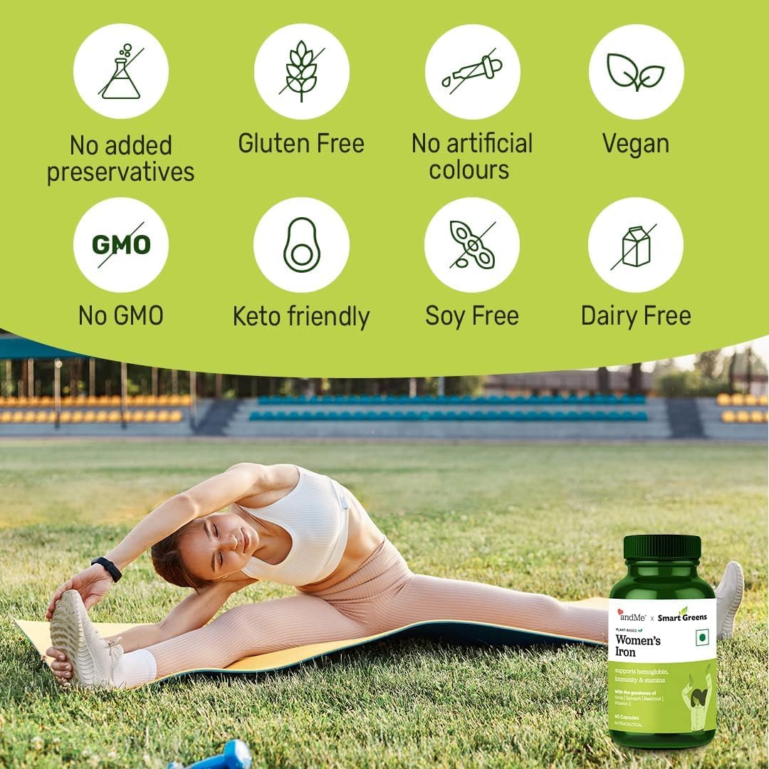 Women's Iron Supplement with 100% Iron, Vitamin C, Folic Acid, and Vitamin B12 for Boosting Haemoglobin, Stamina, Energy, and Immunity - 60 Veg Tablets