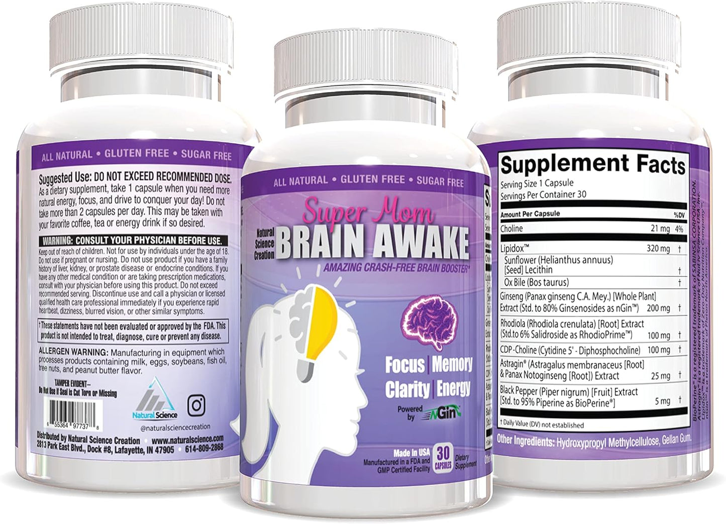 Women's Natural Energy Brain Booster Pills - Nootropic Focus & Memory Supplement for Super Moms - 30 Day Supply