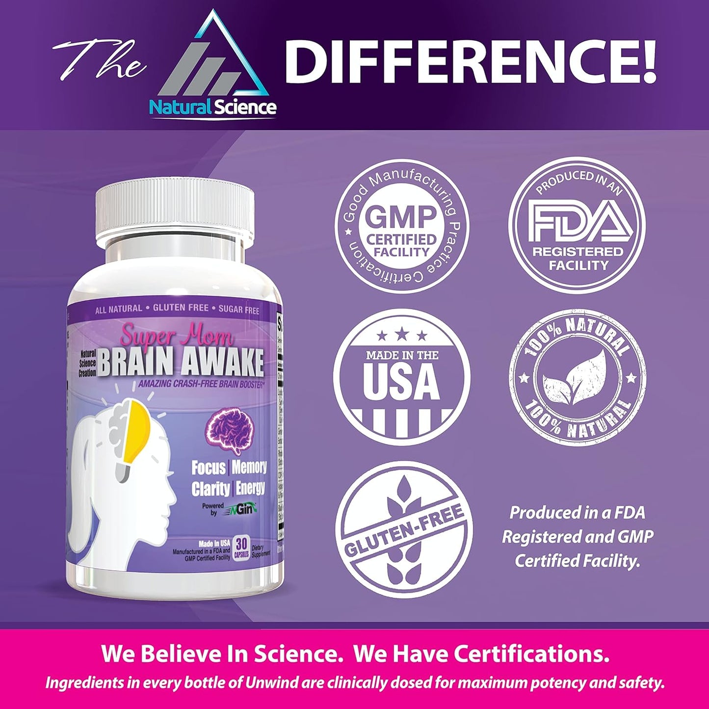 Women's Natural Energy Brain Booster Pills - Nootropic Focus & Memory Supplement for Super Moms - 30 Day Supply