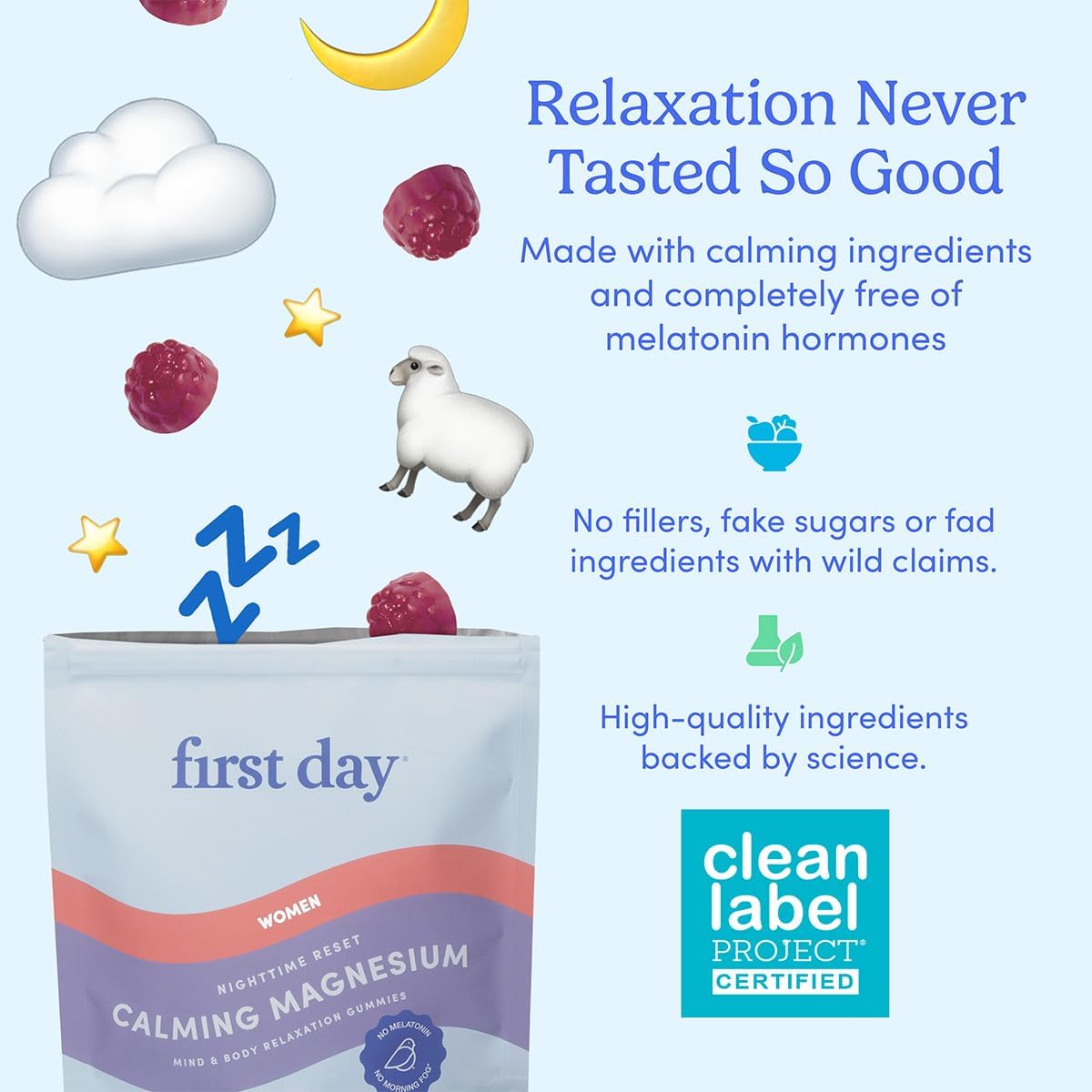 Women’s Nighttime Calming Magnesium Gummies with L-Theanine - Sleep Aid for Peaceful Rest & Balanced Mood - 60-Day Supply